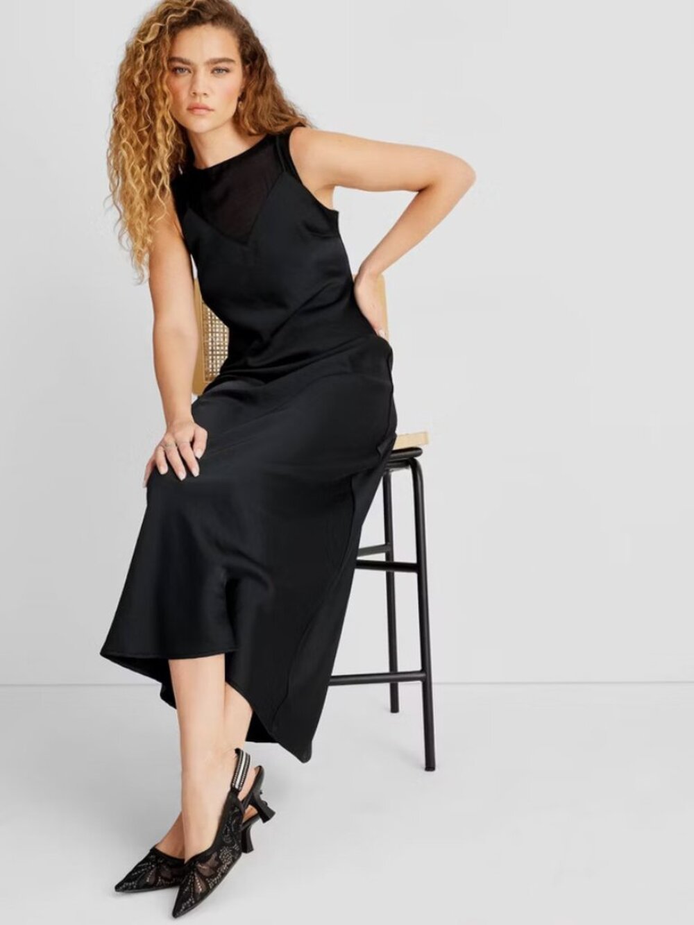 Women's Sleeveless Mixed Media Ankle Slip Dress - Future Collective Black S